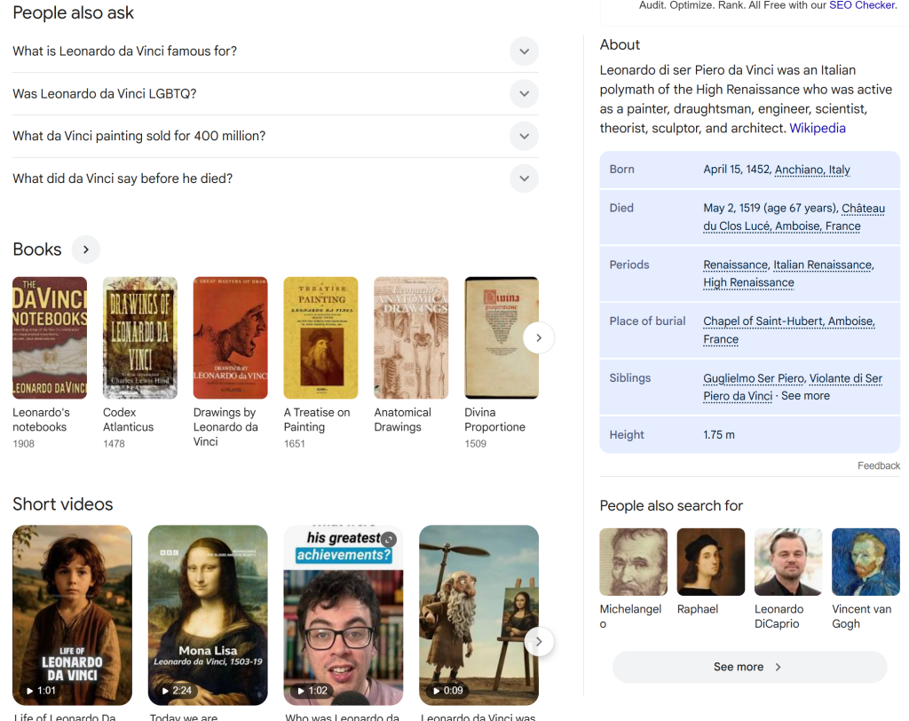 knowledge panel of Leonardo da Vinci